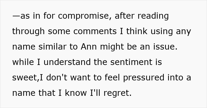 Text discussion about name compromise relating to MIL's poor treatment of woman.