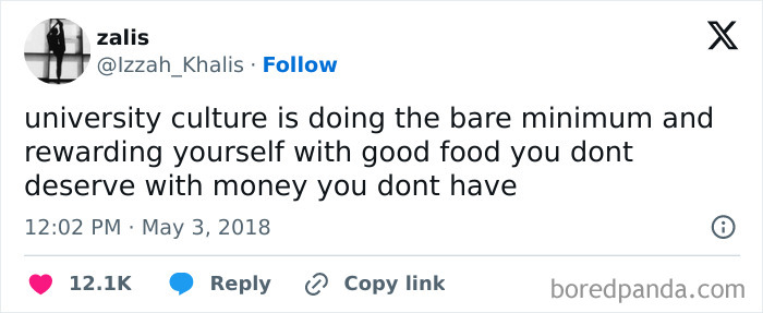 University life meme about rewarding yourself with good food with money you don't have.