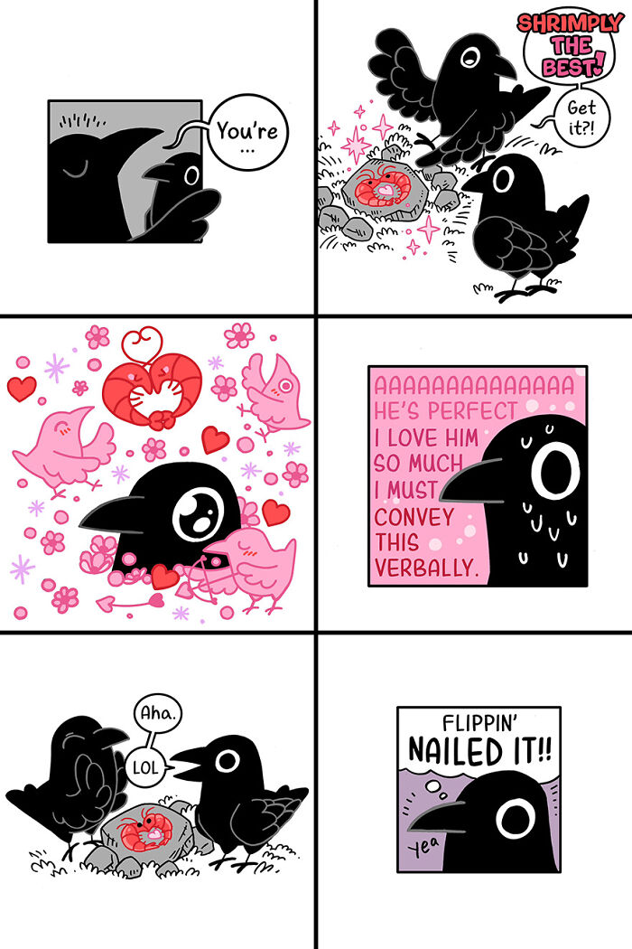 Cute and funny crow comics with fairytale elements and humorous dialogue in vibrant illustrations.