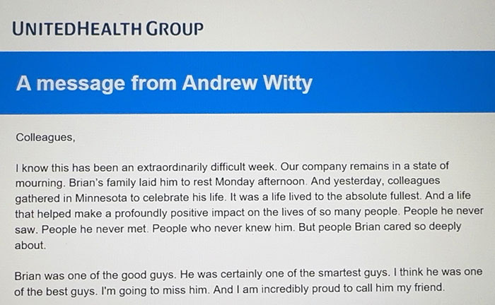 UnitedHealth&rsquo;s Reputation Seems To Be Plummeting Further After CEO&rsquo;s Letter To Staff Is Leaked