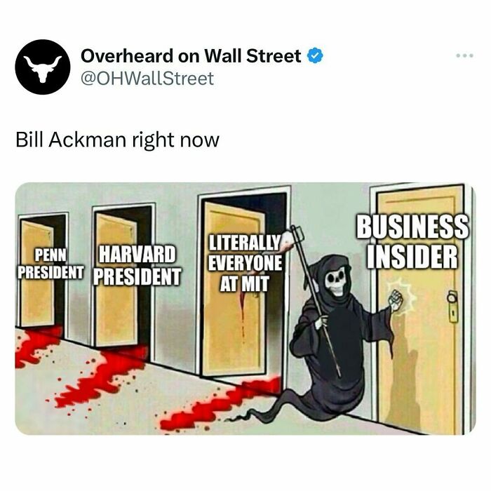 Grim Reaper meme about investment, featuring labeled doors with text referencing Wall Street humor.