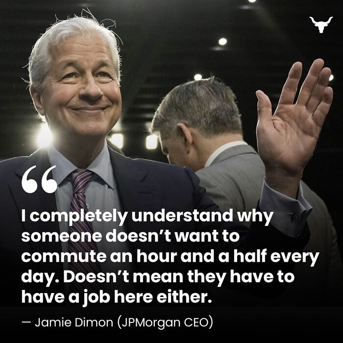 JPMorgan CEO with quote about commuting, part of investment memes series.