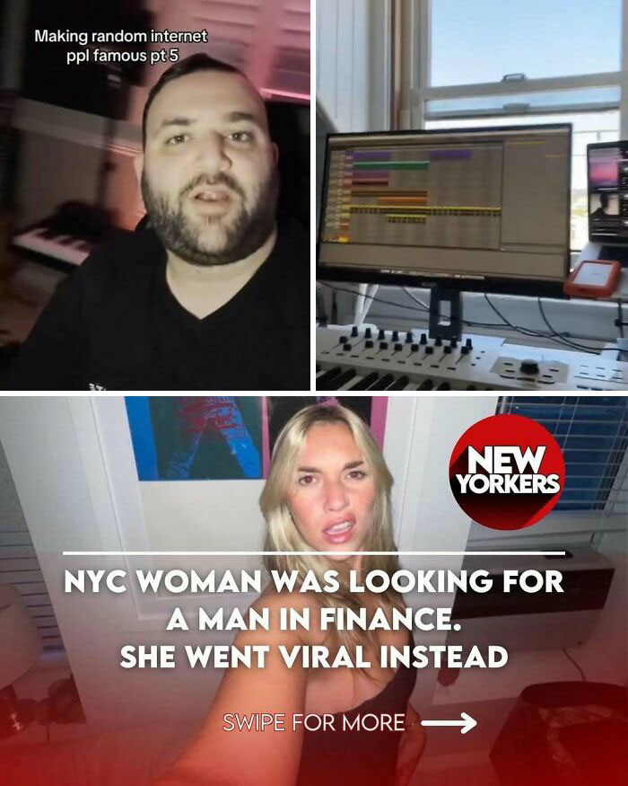 Collage of investment memes featuring people, a computer setup, and viral text about searching for a finance man.