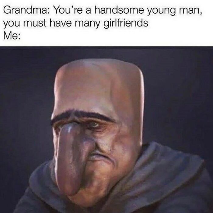 Funny post of a distorted face meme depicting a humorous response to a comment about having many girlfriends.