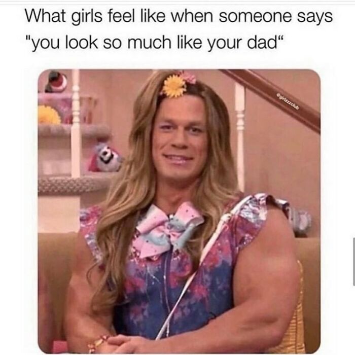 Person in humorous costume resembling dad, showcasing a funny spot-on internet meme.