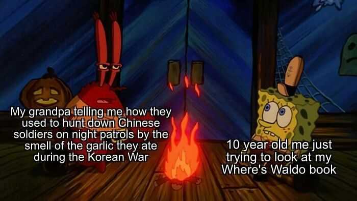 SpongeBob meme humorously illustrating a historical anecdote about the Korean War.