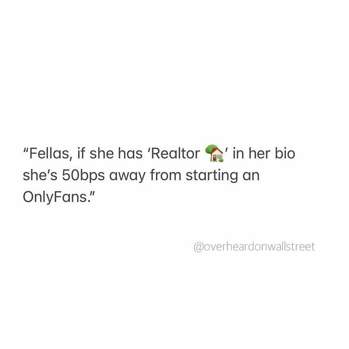 Investment meme from "Overheard On Wall Street" mentioning Realtors and OnlyFans.