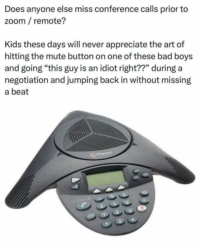 Conference call humor with an old-school phone, highlighting relatability in investment memes.