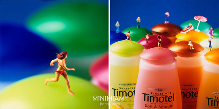 Miniatures of people on colorful bottle caps, a creative duo's tiny world of foods and things.