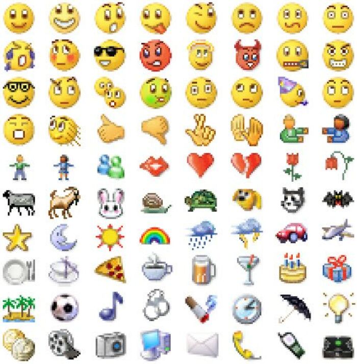 Old-Internet-Feel icons featuring nostalgic emoticons, animals, and objects in a pixelated design.