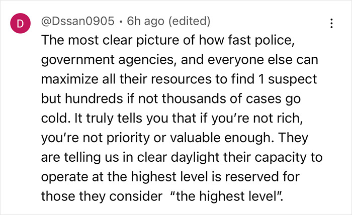 Text comment discussing police resource allocation and priorities after Luigi Mangione's arrest.