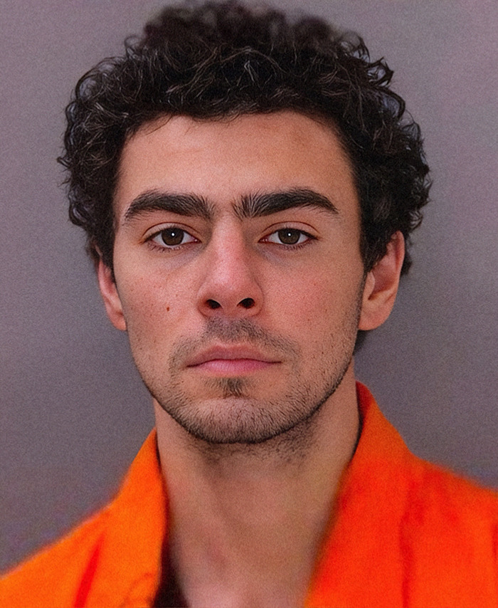 Luigi Mangione in an orange jumpsuit, featuring in viral mugshots of criminal heartthrobs.