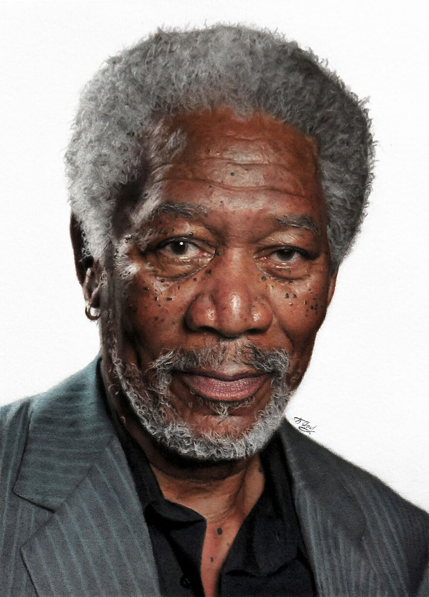 I Spent 1 Year Drawing This Portrait Of Morgan Freeman Using Colored Pencils