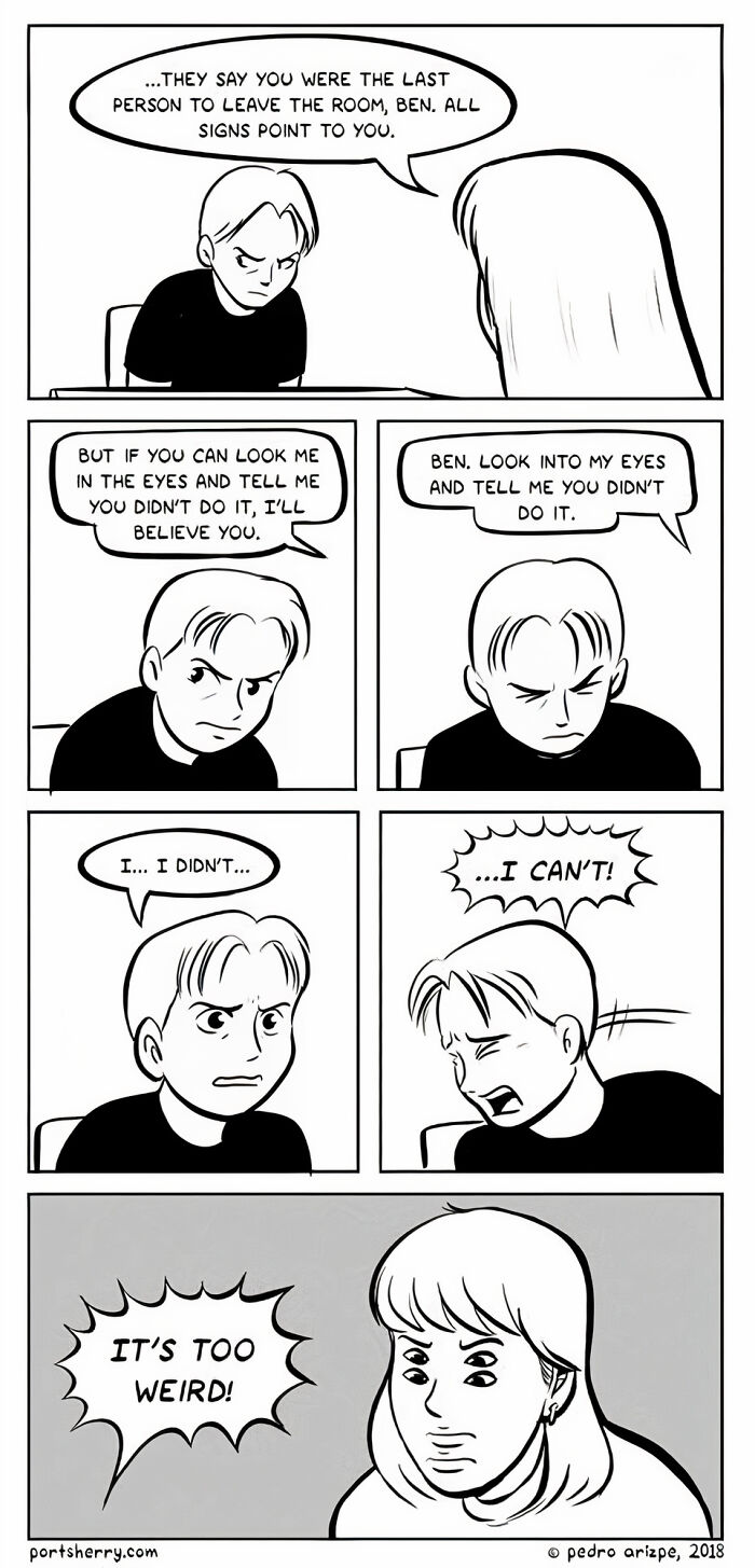 Port Sherry comic by Pedro Arizpe showing a tense dialogue and emotional expressions between two characters.