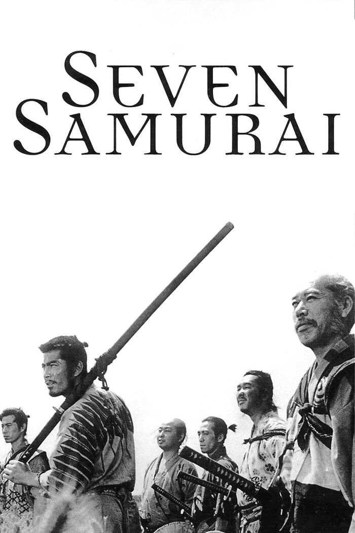 "Poster of Seven Samurai, featuring iconic characters from the film, part of IMDb's top movies collection."