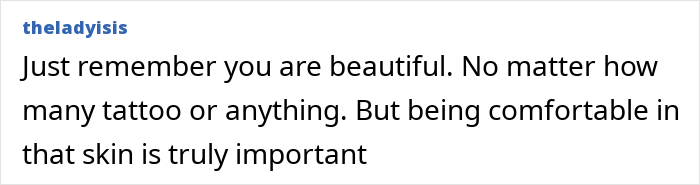 "Comment about beauty and comfort in one's skin related to Australia's most tattooed woman.