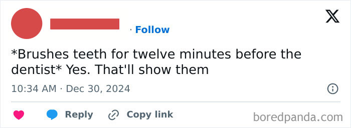 Funny and relatable meme about brushing teeth for the dentist, adding humor to the start of 2025.