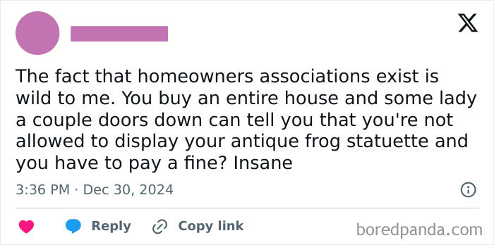 Funny and relatable meme about homeowners associations and rules, highlighting absurdity with a humorous tone.