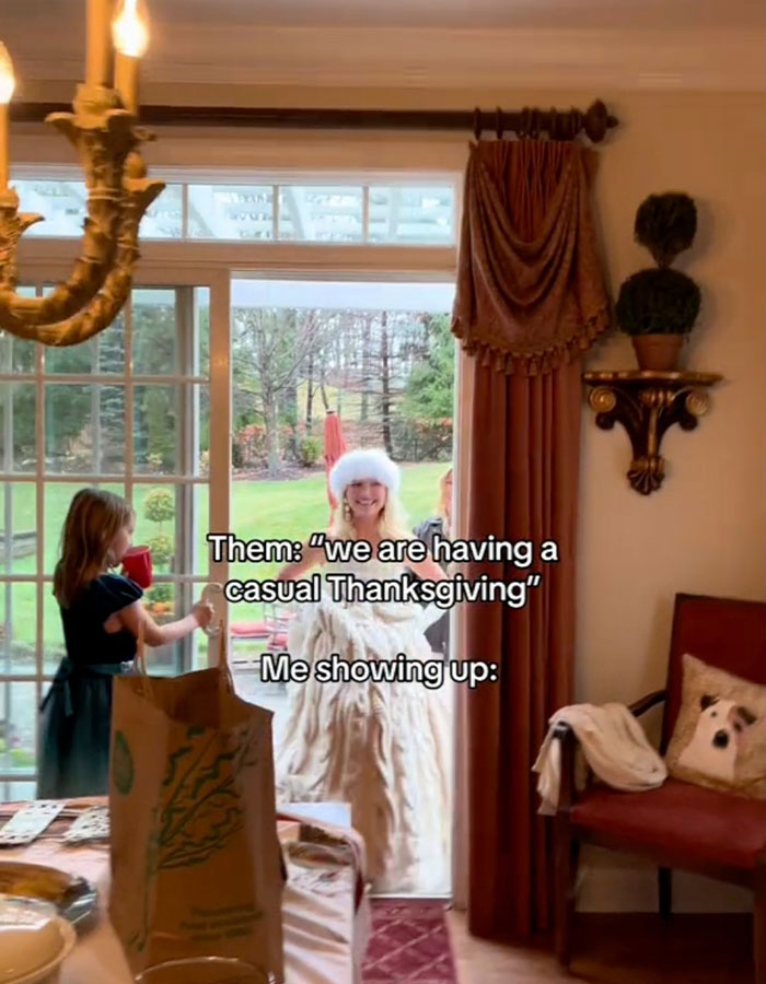 Influencer Slammed For Wearing An Extravagant $9,000 &ldquo;Blanket&rdquo; Dress To Thanksgiving Dinner