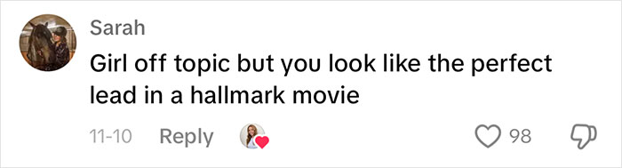 Comment complimenting a woman's look for a Hallmark movie, relating to non-famous actresses' auditioning realities.