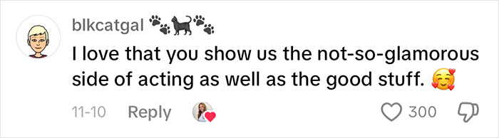 Comment praising honest portrayal of non-famous actress audition process.