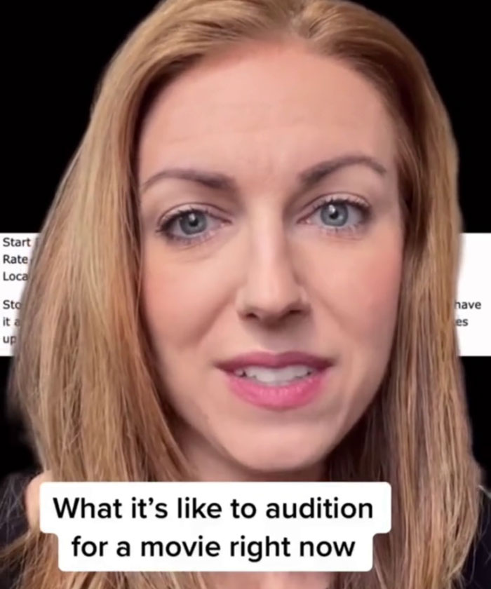 Woman discusses the reality of auditions for non-famous actresses, with text overlay about the audition process.