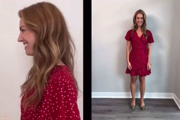 Woman in red dress auditioning, highlighting non-famous actress's reality in the auditioning process.