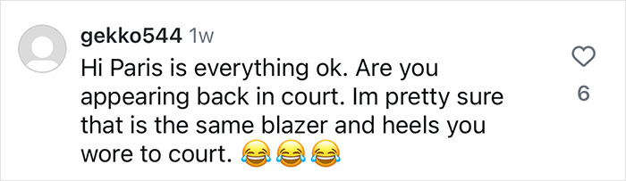 Comment discussing young adult star's court appearance with humor emojis. Comment discussing young adult star's court appearance with humor emojis.