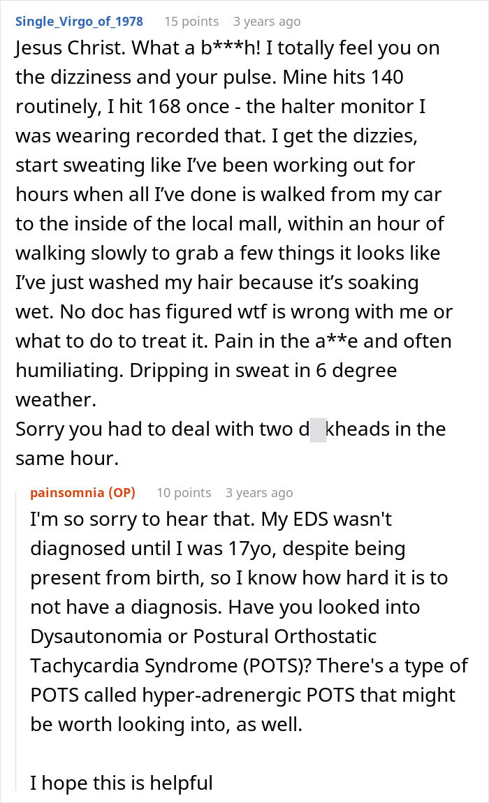 Comments discussing dizziness and health issues in a shopping mall context.