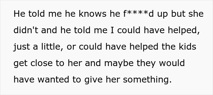Text from a discussion about gifts for an ex's affair child, highlighting family dynamics and personal choices. Text from a discussion about gifts for an ex's affair child, highlighting family dynamics and personal choices.
