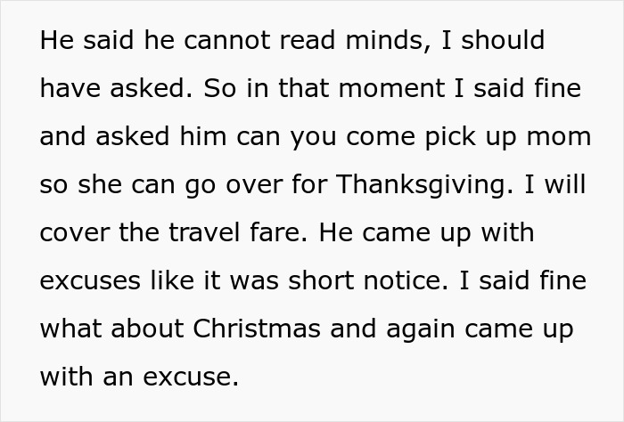 Text conversation about a son making excuses for not picking up mom for Thanksgiving and Christmas. Text conversation about a son making excuses for not picking up mom for Thanksgiving and Christmas.