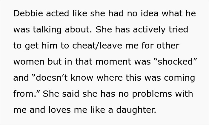 Text discussing fianc&eacute;'s mom, with tension over wedding dress choice for bride to make fianc&eacute;'s mom feel comfortable.