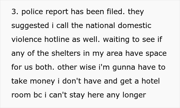 Text on a report mentioning police involvement and the search for shelter due to a roommate conflict over baby formula. Text on a report mentioning police involvement and the search for shelter due to a roommate conflict over baby formula.