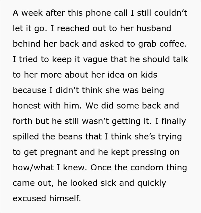 Text conversation reveals wife's secret pregnancy plan using husband's condoms; sister exposes truth.