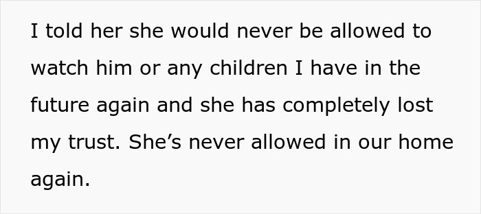 Text about a woman not allowing her mother-in-law to see her baby, expressing lost trust and setting boundaries. Text about a woman not allowing her mother-in-law to see her baby, expressing lost trust and setting boundaries.