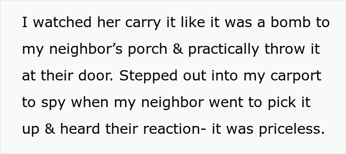 Text image showing a woman describing clever revenge on a difficult neighbor. Text image showing a woman describing clever revenge on a difficult neighbor.