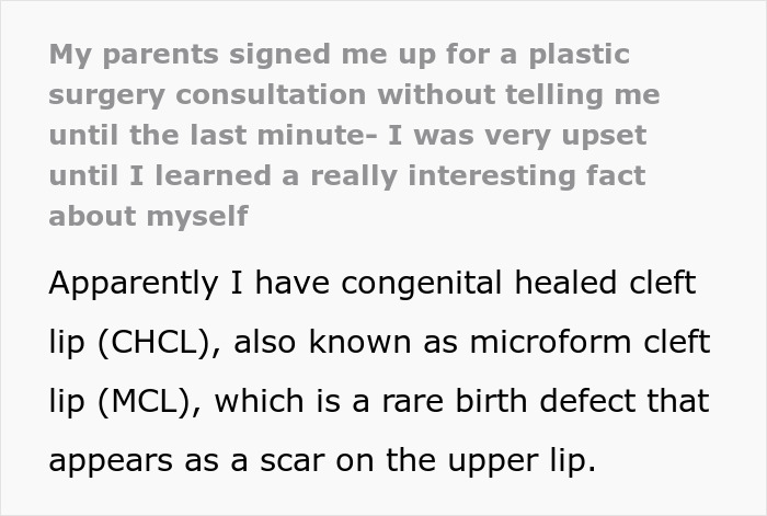 Text about discovering self-healed congenital cleft lip, a rare birth defect, shared by a person who learned from a consultation. Text about discovering self-healed congenital cleft lip, a rare birth defect, shared by a person who learned from a consultation.
