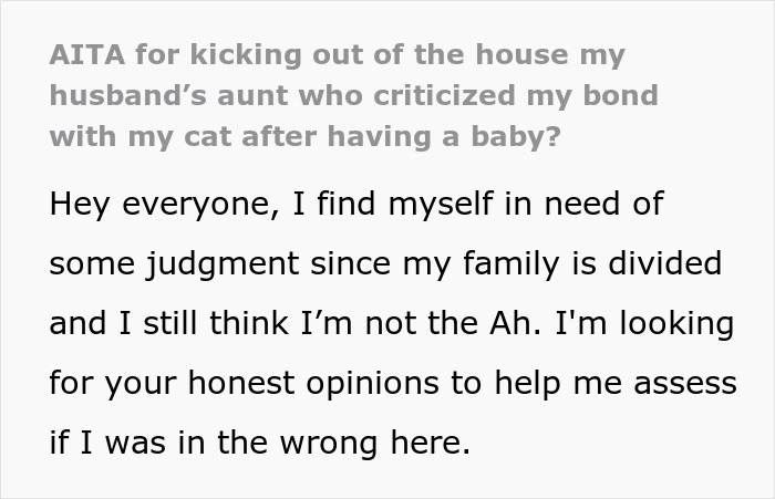 Text discussing family conflict over focusing on baby versus bonding with a cat. Text discussing family conflict over focusing on baby versus bonding with a cat.