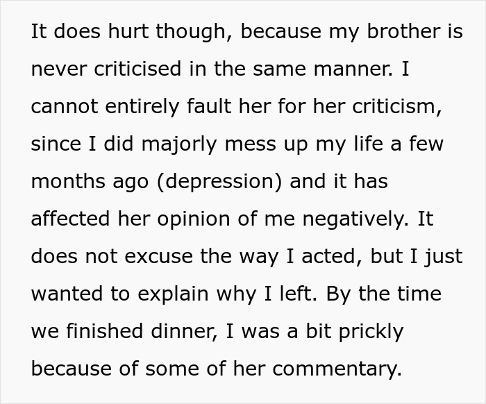 Text describing emotions after Thanksgiving dinner disagreement over dessert choices.