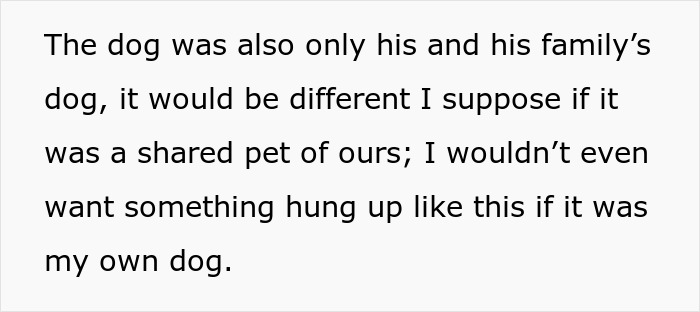 Text about a woman expressing concern over her boyfriend's desire to hang a large photo of his late dog. Text about a woman expressing concern over her boyfriend's desire to hang a large photo of his late dog.