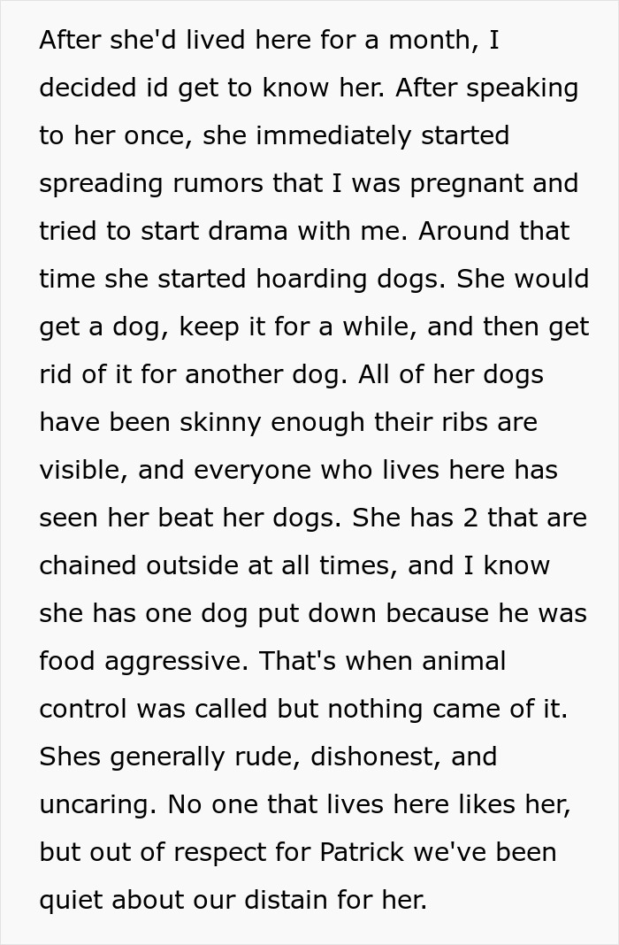 Text about rumors, drama, and animal neglect related to a woman's dishonest behavior. Text about rumors, drama, and animal neglect related to a woman's dishonest behavior.