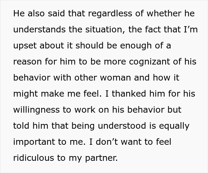 Text about a woman addressing her fianc&eacute;'s behavior with another woman, discussing feelings and relationship understanding.