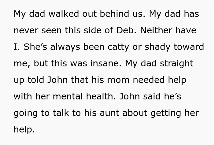 Text about a family discussing mental health issues after a wedding-related incident, focusing on creating comfort.