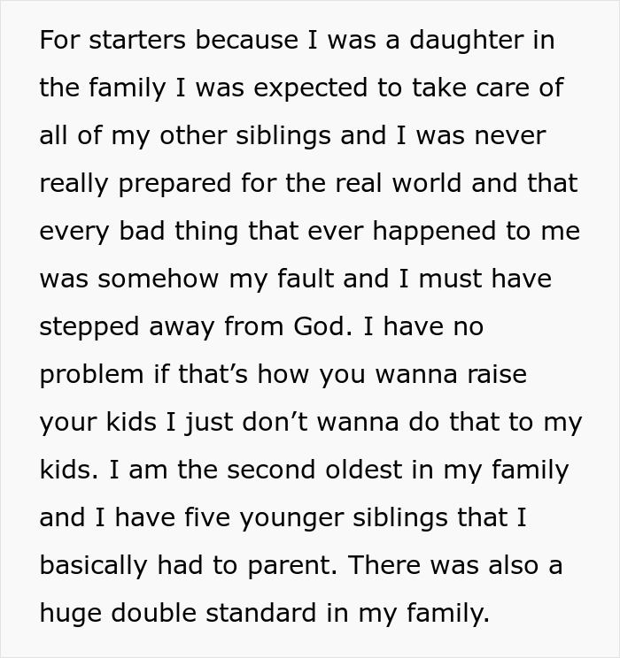 Text discussing the struggles of being in a conservative community.