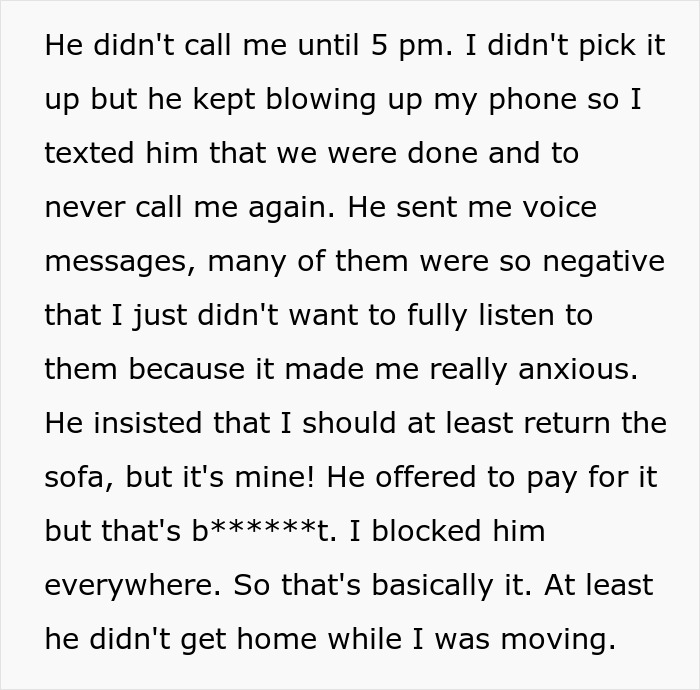 Text message exchange about boundaries and breaking up over a sofa dispute. Text message exchange about boundaries and breaking up over a sofa dispute.