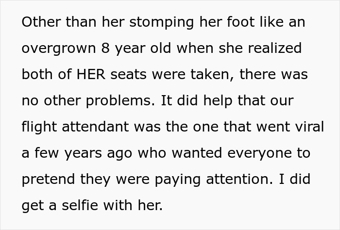 Text about a woman upset over airplane seats, highlighting a viral flight attendant. Text about a woman upset over airplane seats, highlighting a viral flight attendant.