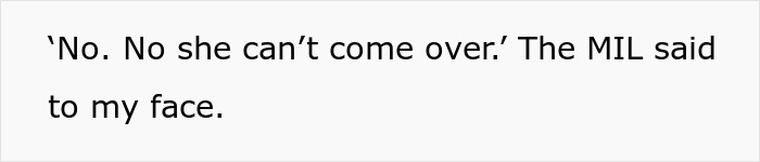 Text image with quote from MIL rejecting a woman's mom's Christmas request.