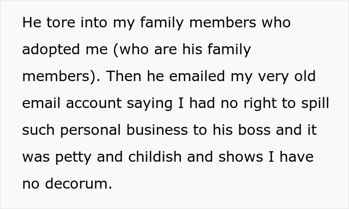 Text message about man lashing out at family for revealing personal matters.