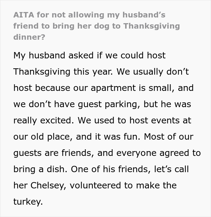Text discussing Thanksgiving dinner plans and guest disagreements over bringing a dog. Text discussing Thanksgiving dinner plans and guest disagreements over bringing a dog.