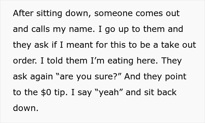 Customer and staff discussion over a $0 tip situation, highlighting misunderstandings and dining confusion.